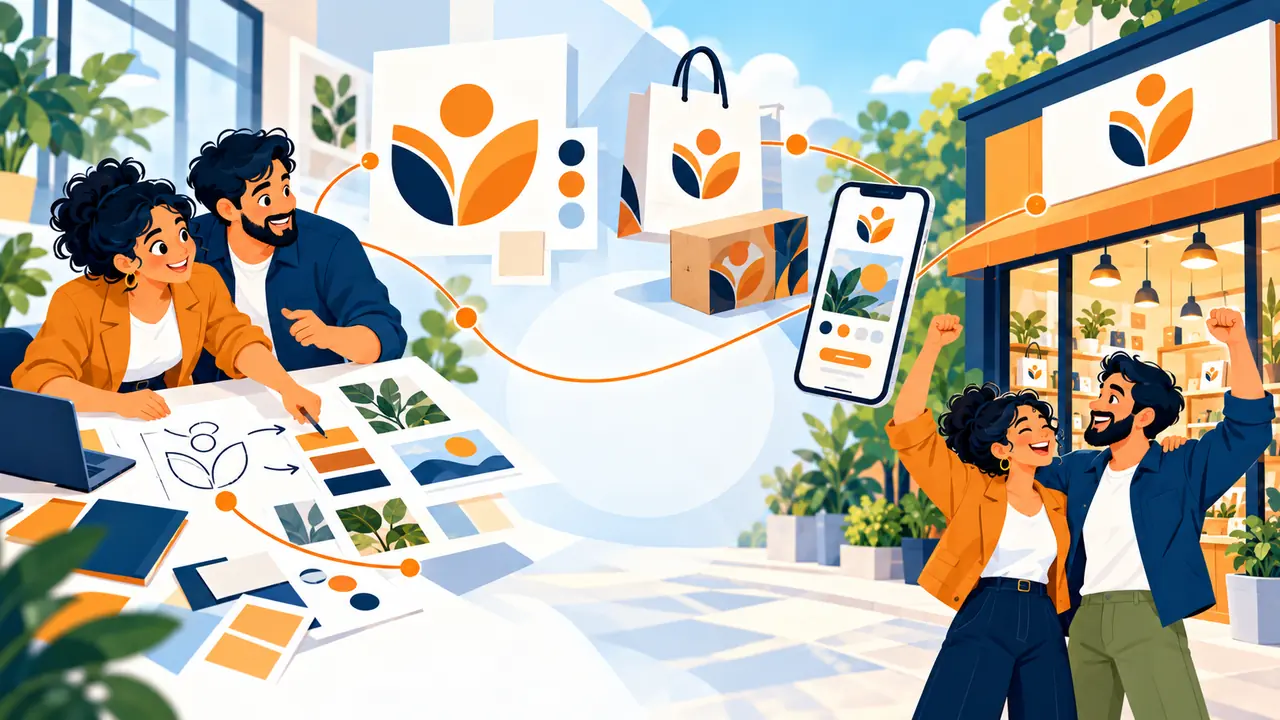 Brand identity illustration showing a consistent visual system for a small business