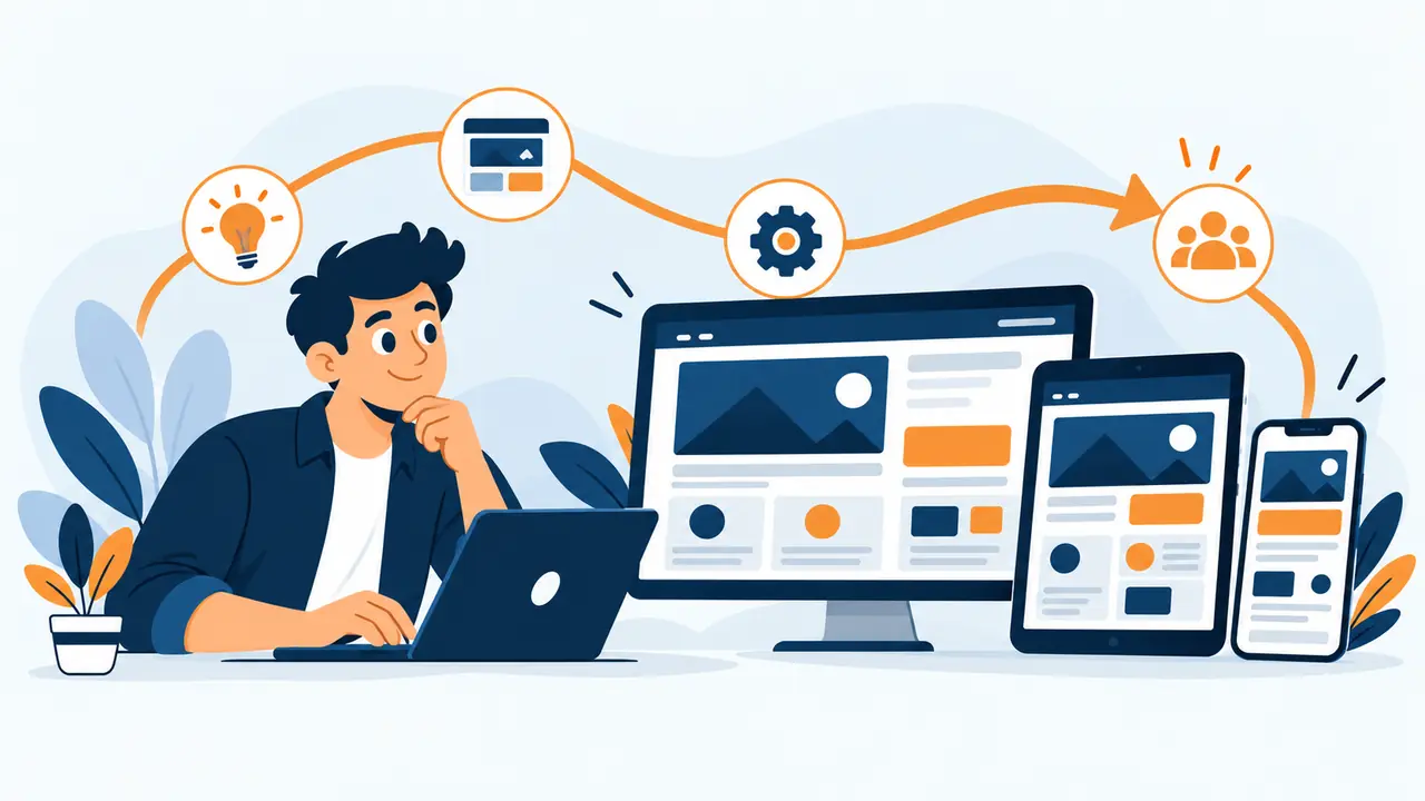 Web design illustration showing responsive website creation
